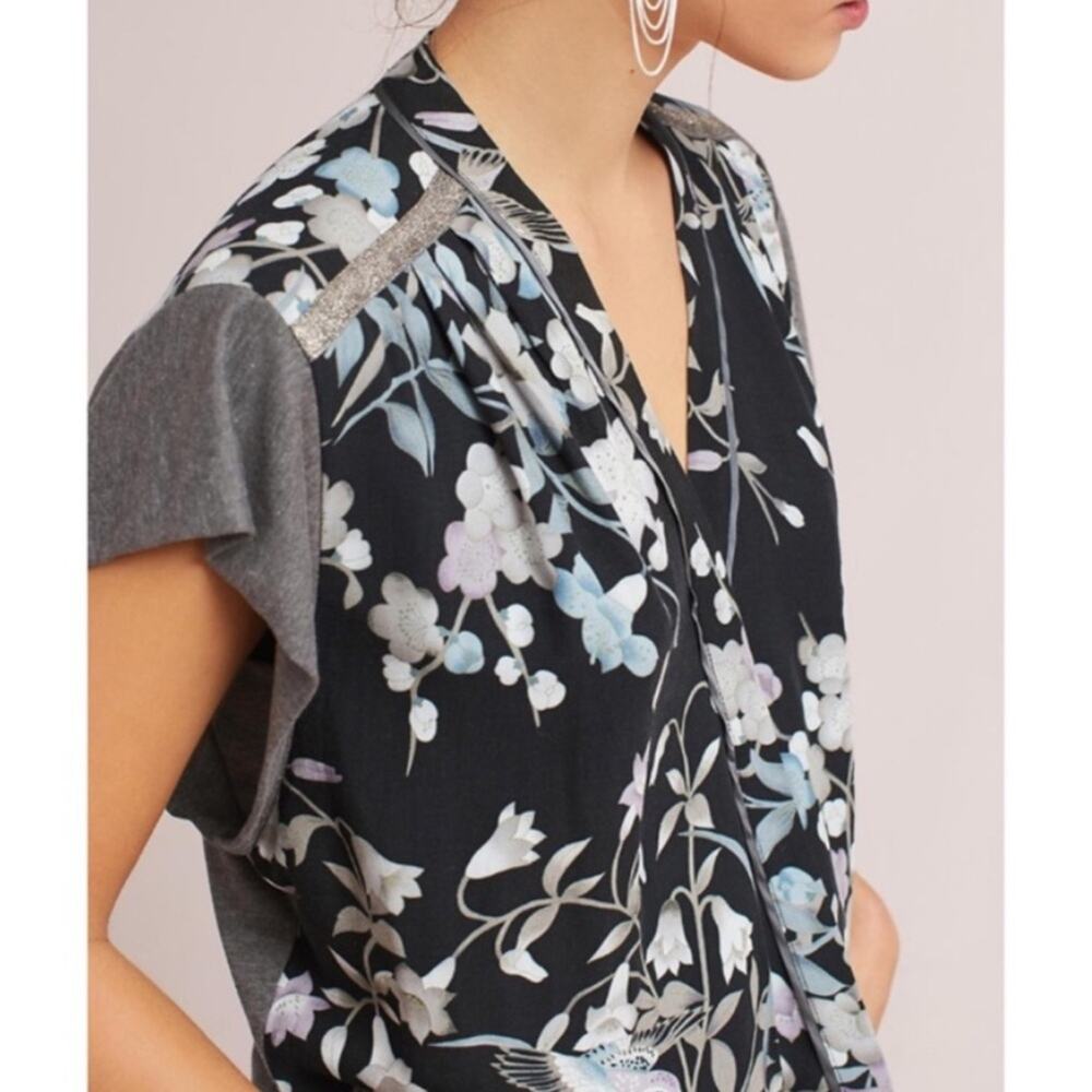 Anthropologie Tiny Faux Wrap Floral Cap Sleeve Blouse Top Size XS